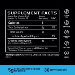 Supplement facts label with blue background and black text | blue raspberry 