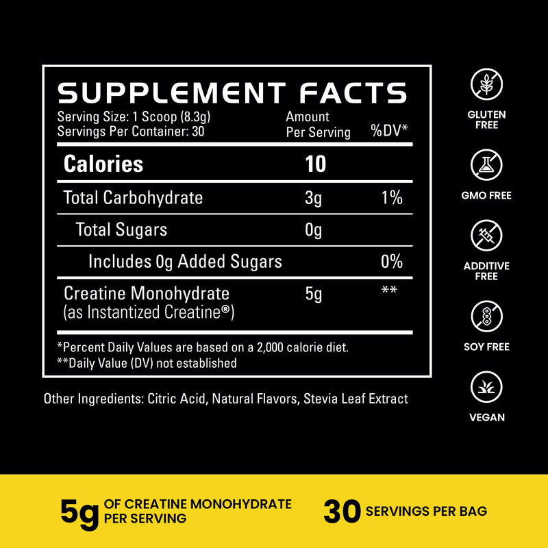 Supplement facts label with 'No Artificial Anything' on a yellow background | sweet lemonade 