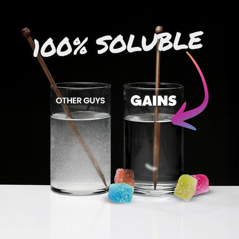 Instantized Creatine showing 100% soluble compared to other creatine brands 