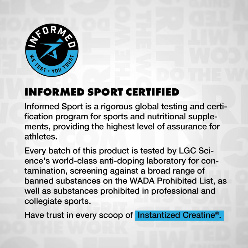 Informed Sport certification text on a light gray background with a logo. | blue raspberry 