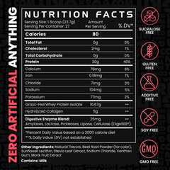 Nutrition facts label with various certifications on a black background